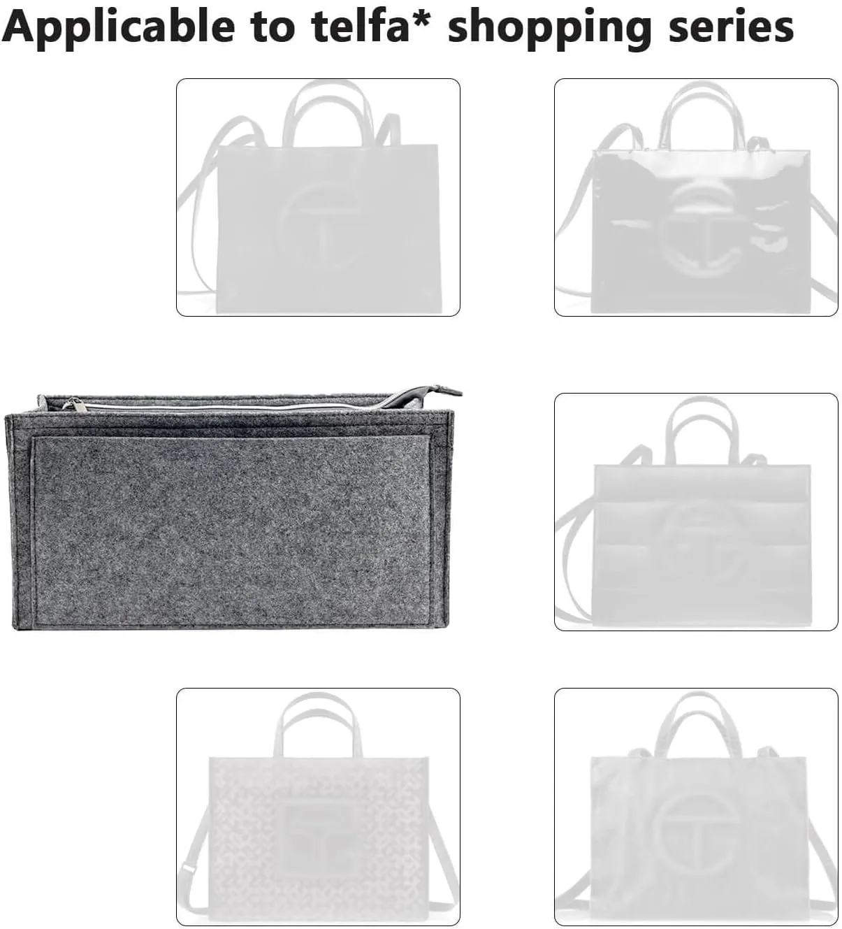Purse Organizer Compatible with Telfar Bag Large, Tote Bags Organizer Insert with Silver Zipper Pouch, 3MM Premium Felt Insert for Handbag, Sturdy and Durable (For Telfar Large Shopping Bag, Red)