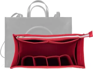 Purse Organizer Compatible with Telfar Bag Large, Tote Bags Organizer Insert with Silver Zipper Pouch, 3MM Premium Felt Insert for Handbag, Sturdy and Durable (For Telfar Large Shopping Bag, Red)