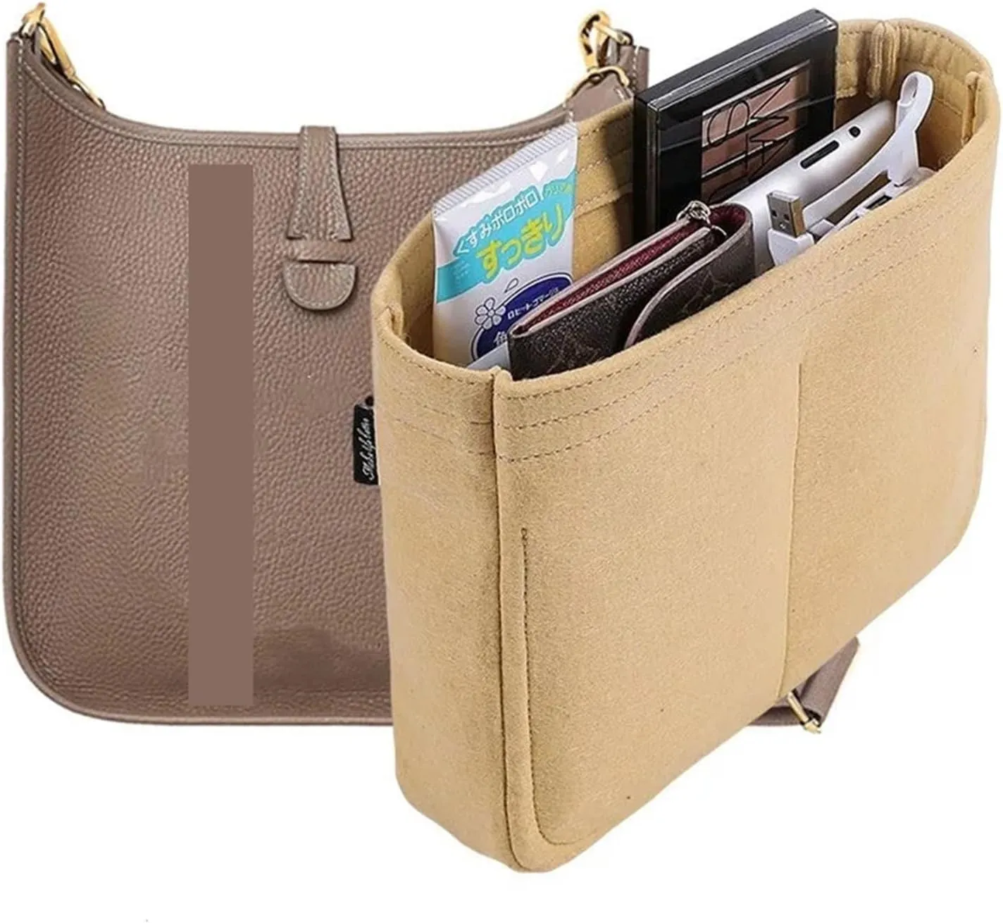 Purse Organizer Insert, Felt Makeup Inner Felt Bag Organizer with Zipper Women's Luxury Handbag Tote Shaper(Color-03,15x12x4cm)