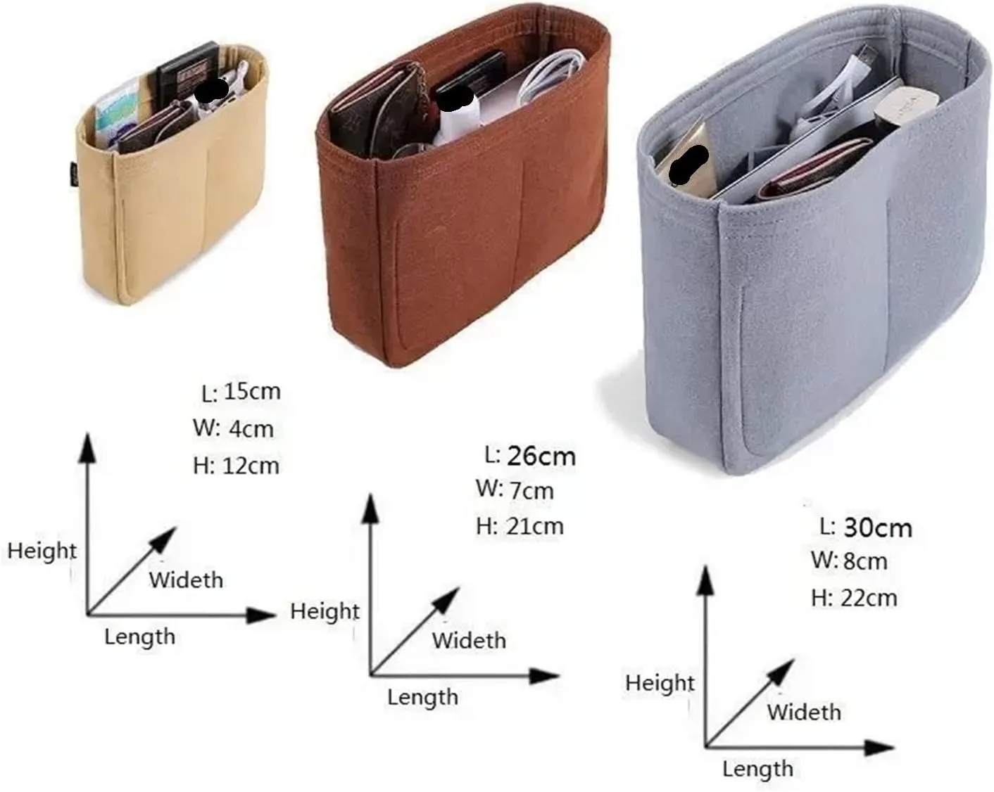 Purse Organizer Insert, Felt Makeup Inner Felt Bag Organizer with Zipper Women's Luxury Handbag Tote Shaper(Color-03,15x12x4cm)