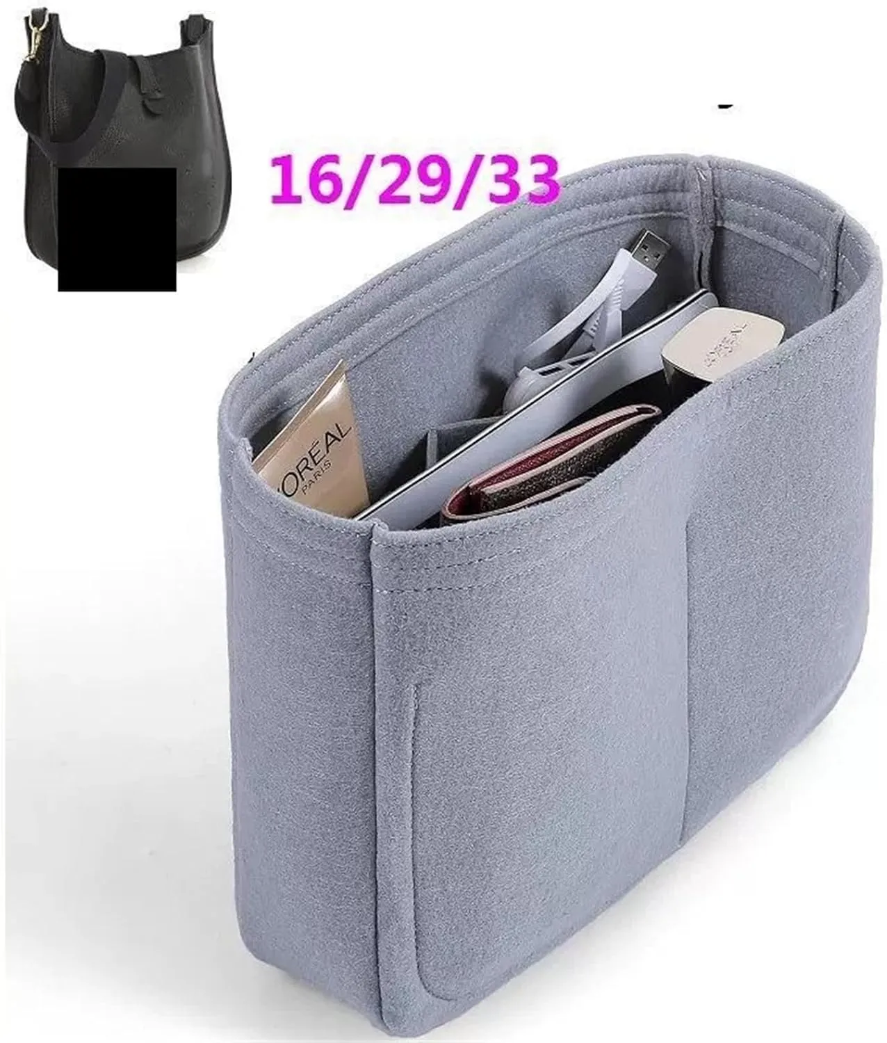Purse Organizer Insert, Felt Makeup Inner Felt Bag Organizer with Zipper Women's Luxury Handbag Tote Shaper(Color-03,15x12x4cm)