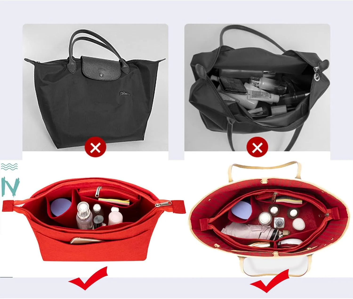 purse Organizer Insert for Longchamp Bag le pliage Nevefull Tote Bag Organizer Y016-pink-L