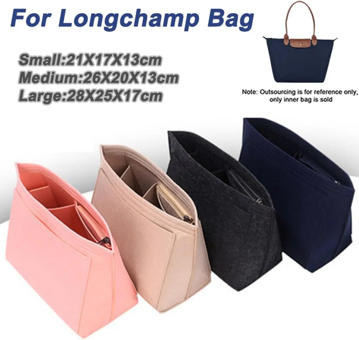 purse Organizer Insert for Longchamp Bag le pliage Nevefull Tote Bag Organizer Y016-pink-L