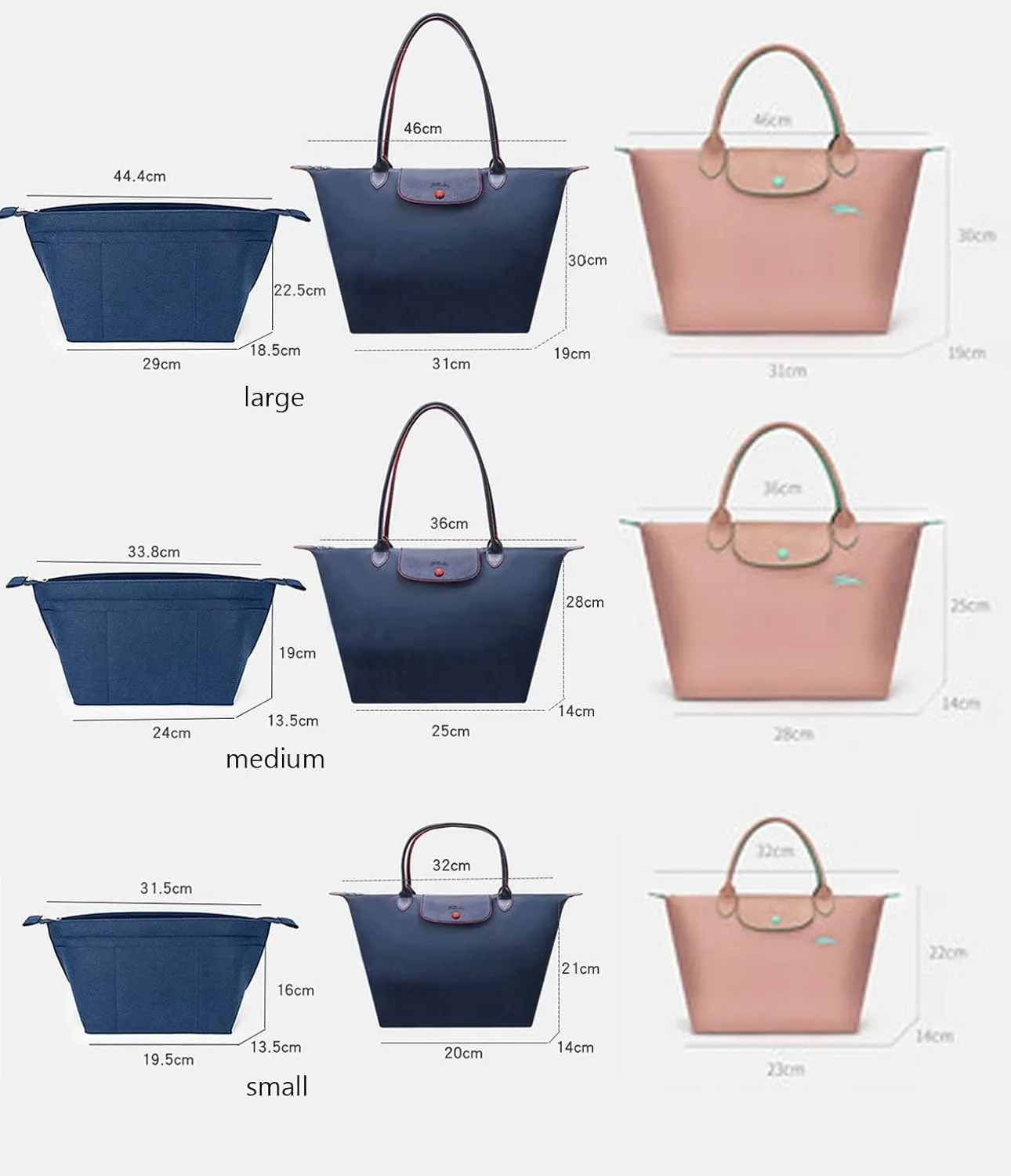 purse Organizer Insert for Longchamp Bag le pliage Nevefull Tote Bag Organizer Y016-pink-L