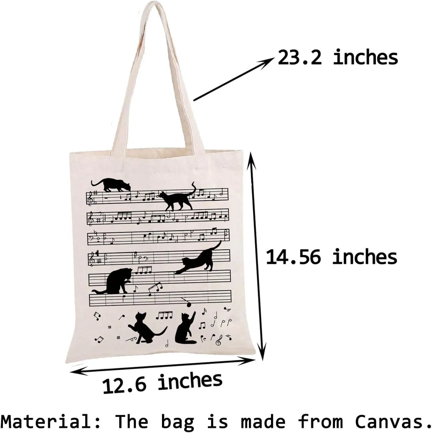 PWHAOO Music Note Tote Bag Funny Music Tote Bag Musician Gifts Music Lover Gift Cat Lover Gift