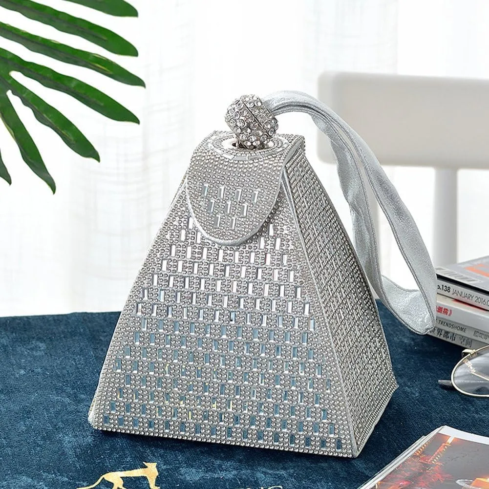 Pyramid Shape Rhinestones Luxury Evening Bags Fashion Evening Handbag Purse Cocktail Engagement Triangle Bag For Party Night