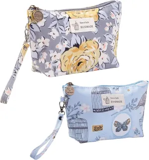 Qikuver Canvas Cosmetic Bags, 2 Pieces Cosmetic Bags for Women, Makeup bag Cute Cosmetic Bag Organizer Small Mini Makeup Pouch for Purse Toiletry Bag