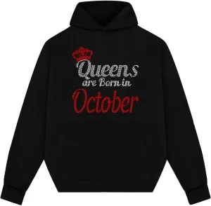 Queens are Born in October with Red Crown - Rhinestone Transfers On T Shirt