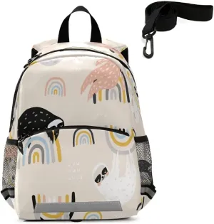 QUGRL Funny Sloths Kids Toddler Backpack with Leash Harness Rainbows Childish Kindergarten Child Schoolbag Preschool Nursery Baby Travel Bag for Boys Girls 3-8 Years