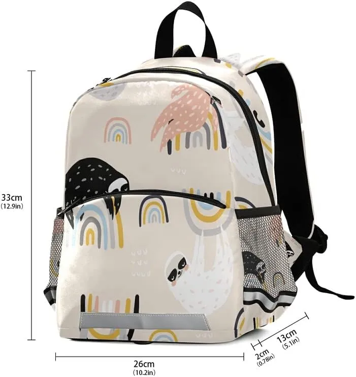 QUGRL Funny Sloths Kids Toddler Backpack with Leash Harness Rainbows Childish Kindergarten Child Schoolbag Preschool Nursery Baby Travel Bag for Boys Girls 3-8 Years