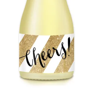 "CHEERS!" Mini Champagne & Wine Bottle Labels, Sparkling Celebration Stickers - Grad, Birthday, Quinceañera, Engagement, Bridal Brunch, 3.5" x 1.75" Set of 20 Decals, Use for Gift Bags, Table Favors