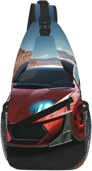 Red Race Car Sling Bag For Women Men Travel Hiking Backpack Crossbody Shoulder Chest Bags Casual Daypack