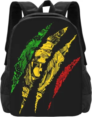 Reggae Lion Jamaica Flag Casual Backpacks Large Capacity Backpack Laptop Rucksack Sport Daypack Commuter Bags with Adjustable Strap for Traveling Camping