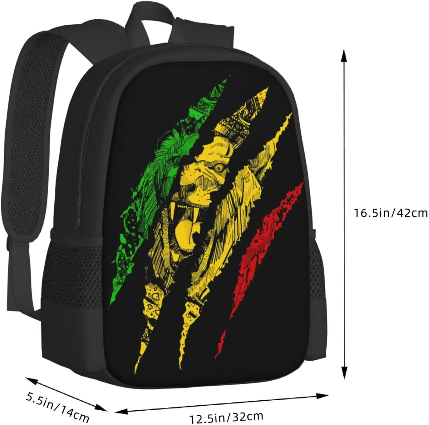 Reggae Lion Jamaica Flag Casual Backpacks Large Capacity Backpack Laptop Rucksack Sport Daypack Commuter Bags with Adjustable Strap for Traveling Camping