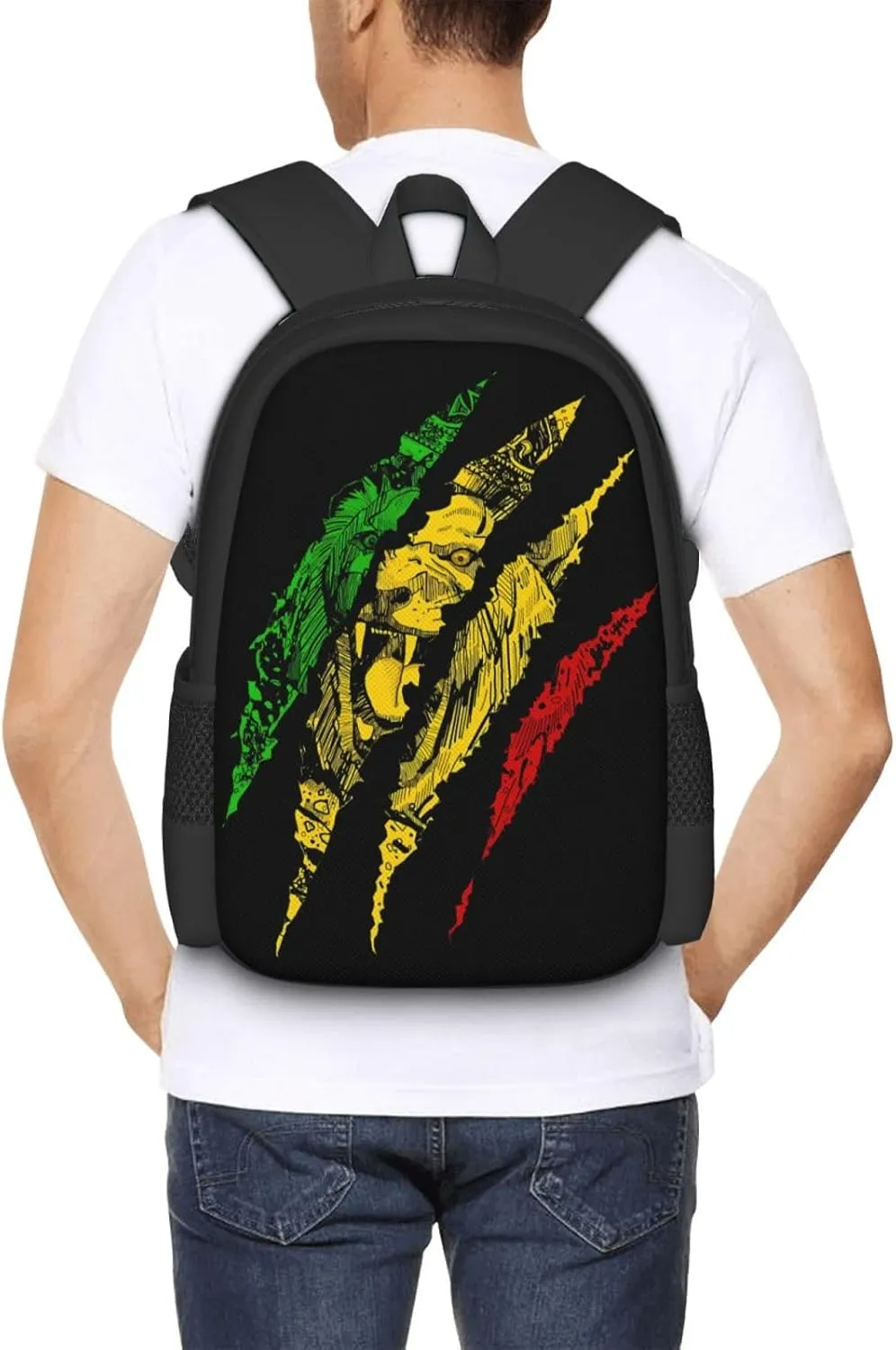 Reggae Lion Jamaica Flag Casual Backpacks Large Capacity Backpack Laptop Rucksack Sport Daypack Commuter Bags with Adjustable Strap for Traveling Camping