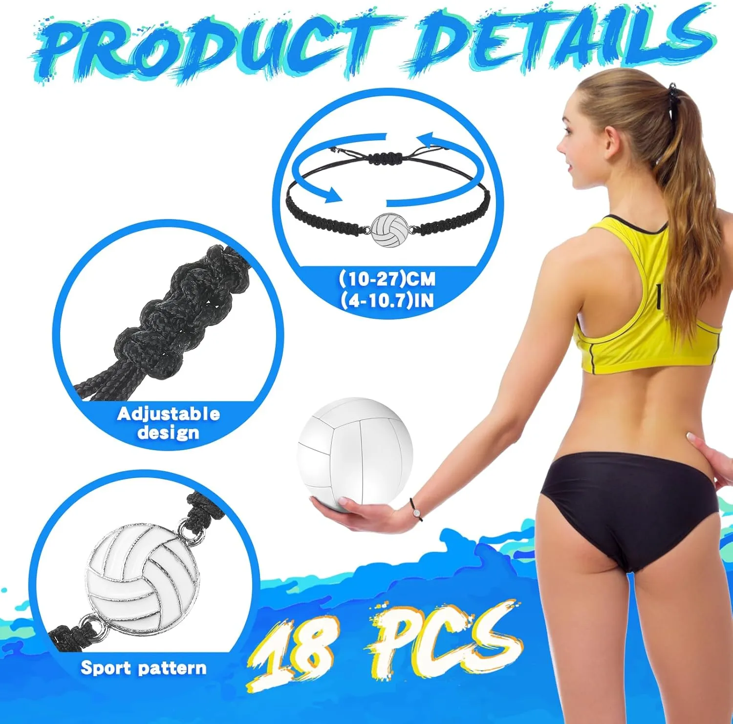 Reginary 18 Pcs Volleyball Drawstring Bag and 18 Pcs Volleyball Bracelet Bulk, Volleyball Party Favor Bags Volleyball Drawstring Backpack Adjustable Braided Volleyball Charm Bracelet for Boys Girls