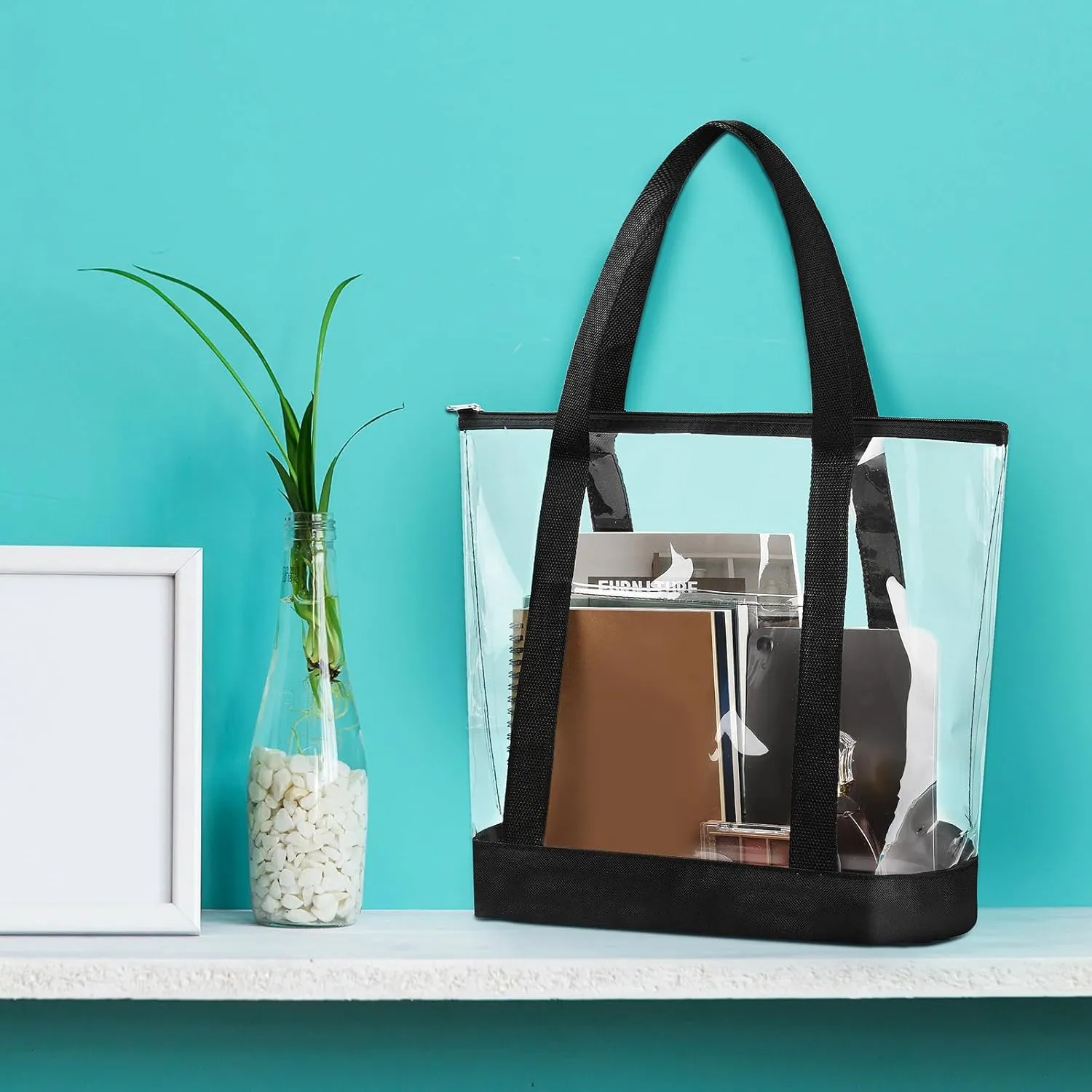 Reginary 8 Pieces Clear Tote Bags Shoulder Handbag Security Approved See Through Bag with Zipper Closure for Travel Work