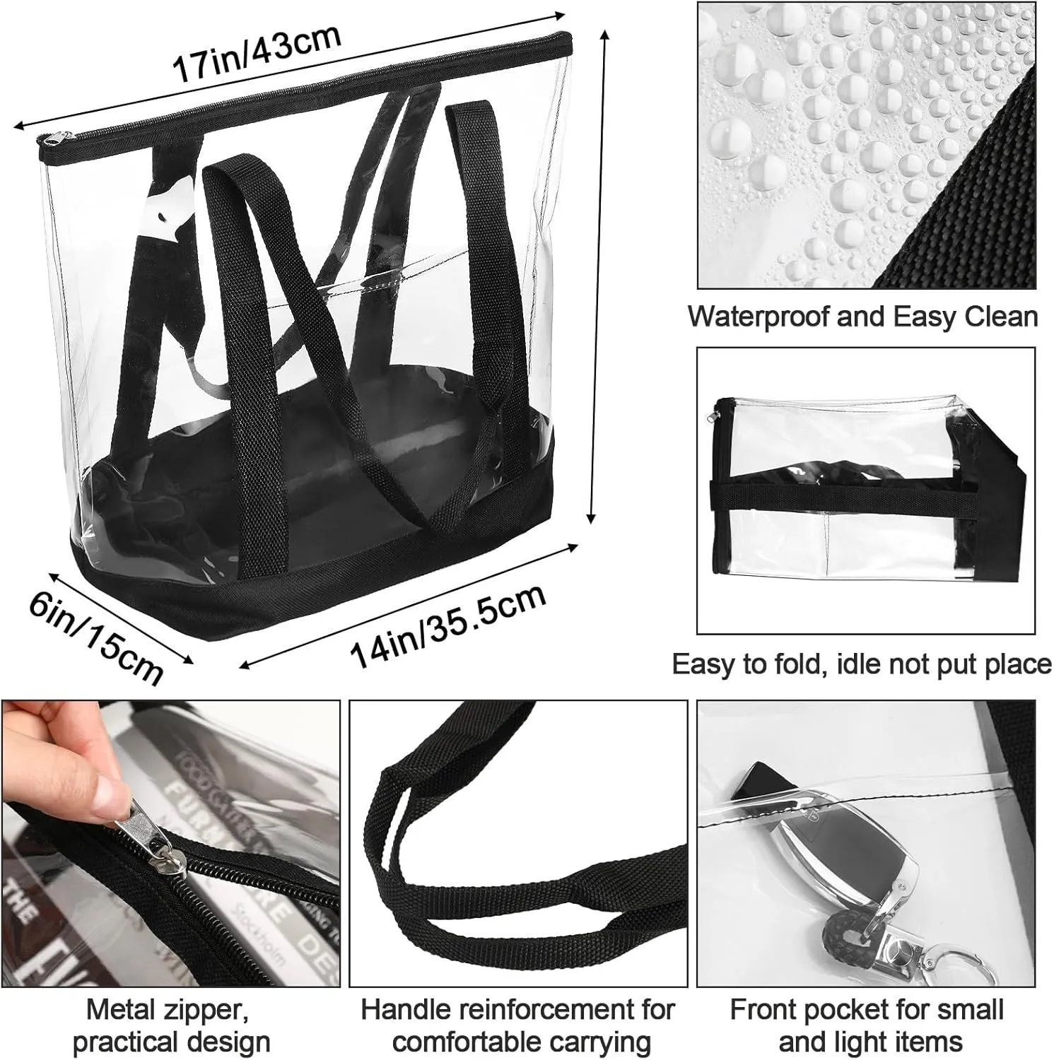 Reginary 8 Pieces Clear Tote Bags Shoulder Handbag Security Approved See Through Bag with Zipper Closure for Travel Work