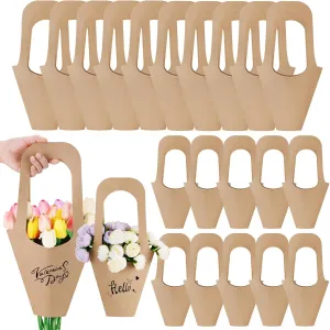 RETON 20 Pcs Kraft Paper Flower Gift Bags - Brown Cone Flower Sleeves for Bouquets, Home Florist Wedding Decor (2 Sizes)