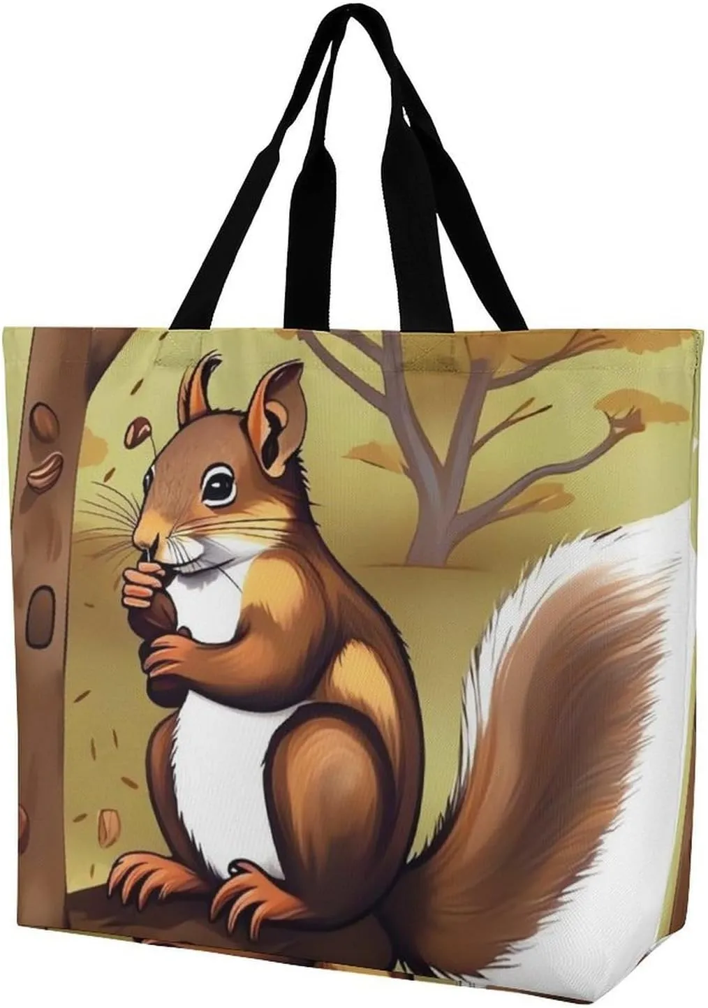 Reusable Shopping Bags,Nut-eating Squirrel Printed Portable Tote Bags,Foldable Handbag,Washable Lightweight Medium Grocery Shopping Cloth Bag