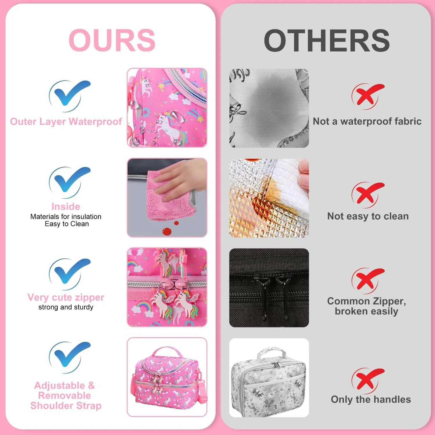 RHCPFOVR Kids Lunch Bag - Double Decker Cooler Insulated Lunch Box for Boys Girls,Washable Lunch Bag and Reusable Toddler Lunchbox for School and Daycare