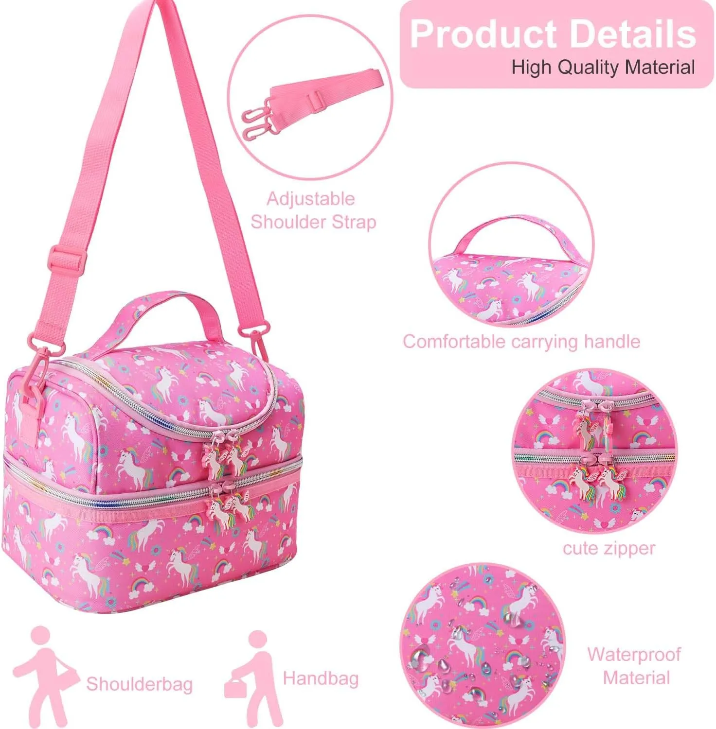 RHCPFOVR Kids Lunch Bag - Double Decker Cooler Insulated Lunch Box for Boys Girls,Washable Lunch Bag and Reusable Toddler Lunchbox for School and Daycare