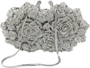 Rhinestone Bags Hollowed-Out Rhinestone Evening Bag Crystal Women Bag Wedding Bridal Dinner Gown Bag Banquet Handbag(Silver)