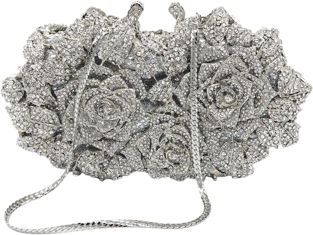 Rhinestone Bags Hollowed-Out Rhinestone Evening Bag Crystal Women Bag Wedding Bridal Dinner Gown Bag Banquet Handbag(Silver)