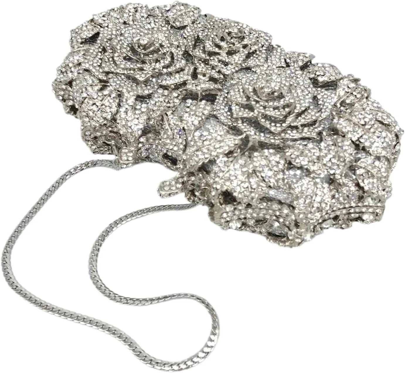 Rhinestone Bags Hollowed-Out Rhinestone Evening Bag Crystal Women Bag Wedding Bridal Dinner Gown Bag Banquet Handbag(Silver)