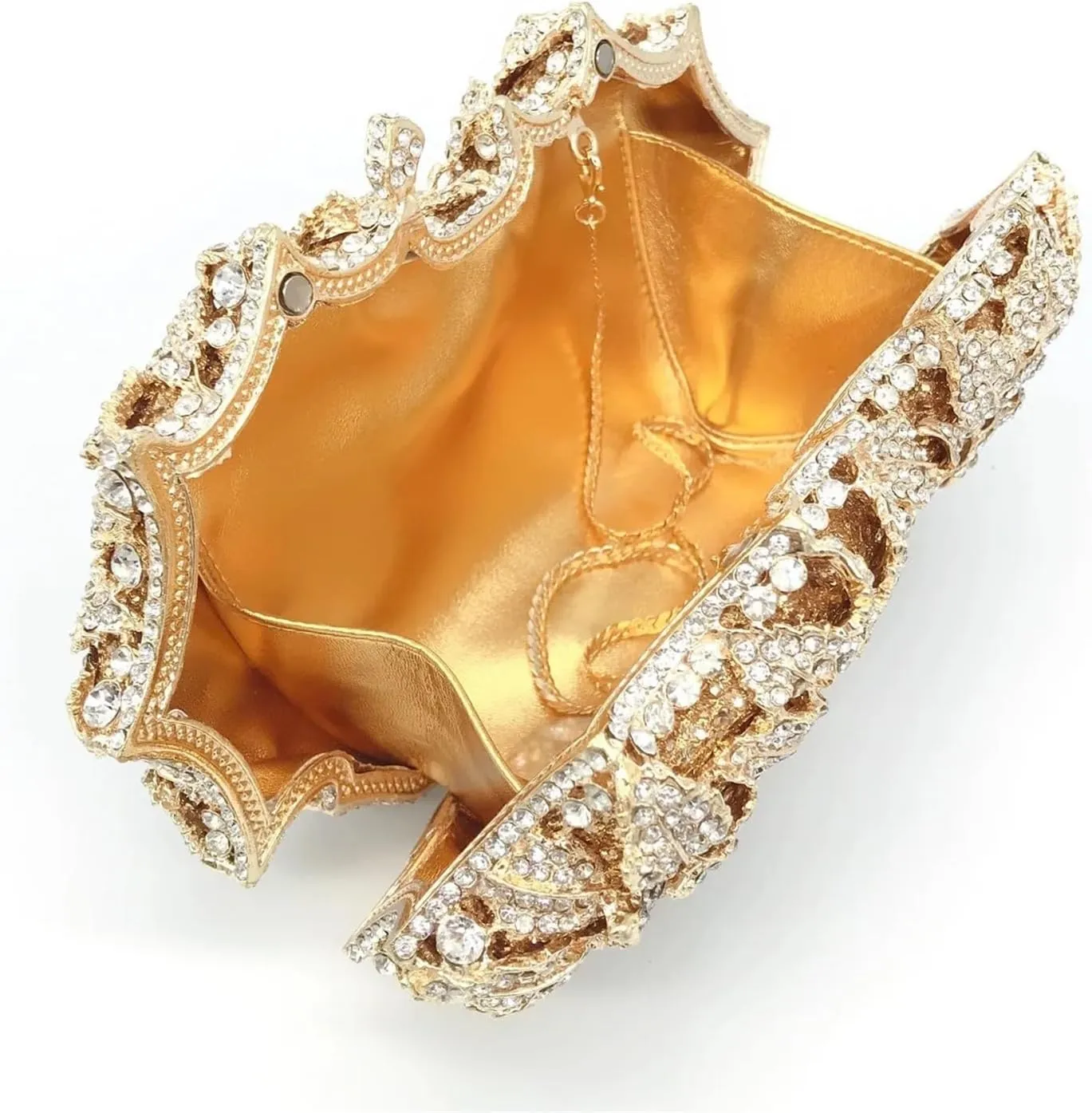 Rhinestone Bags Hollowed-Out Rhinestone Evening Bag Crystal Women Bag Wedding Bridal Dinner Gown Bag Banquet Handbag(Silver)