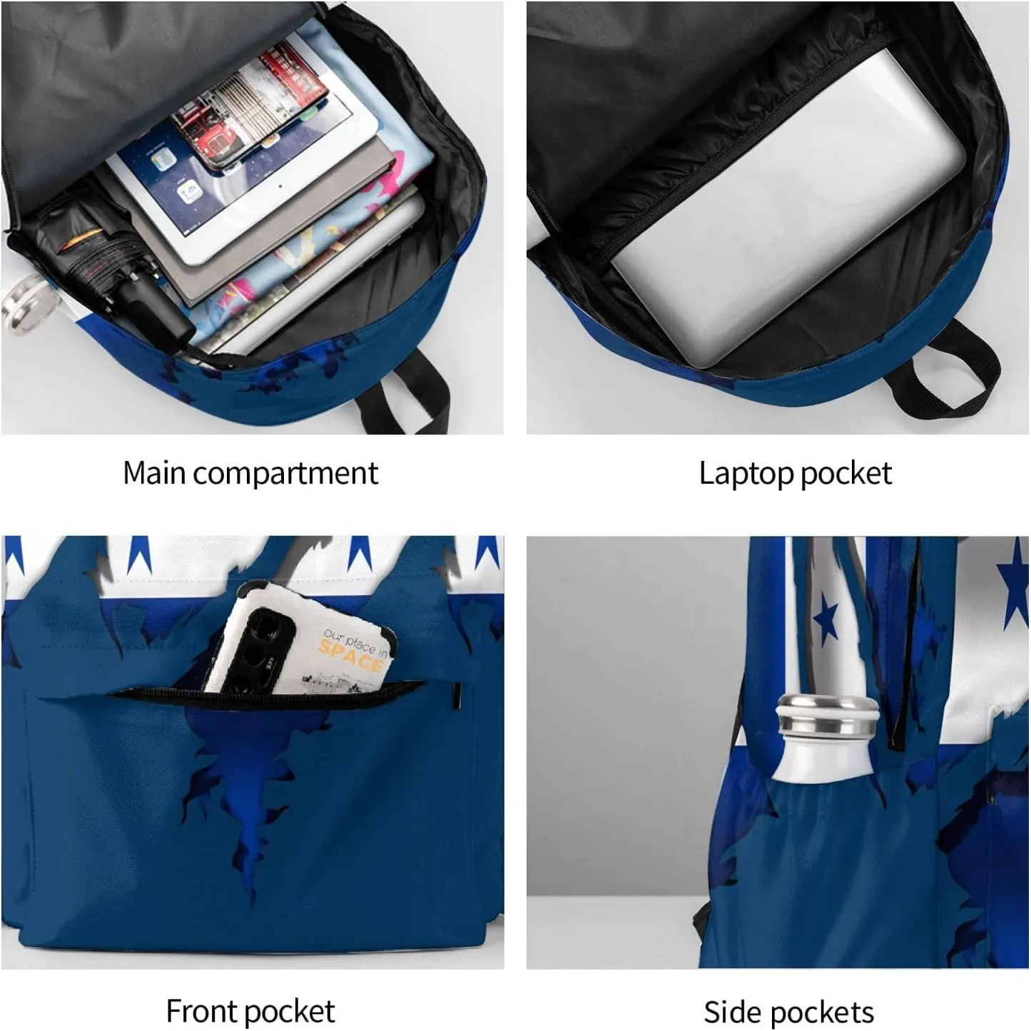 Ripped Honduras Flag Backpack Large Capacity Backpack Lightweight Double Shoulder Bag For Women Men Travel