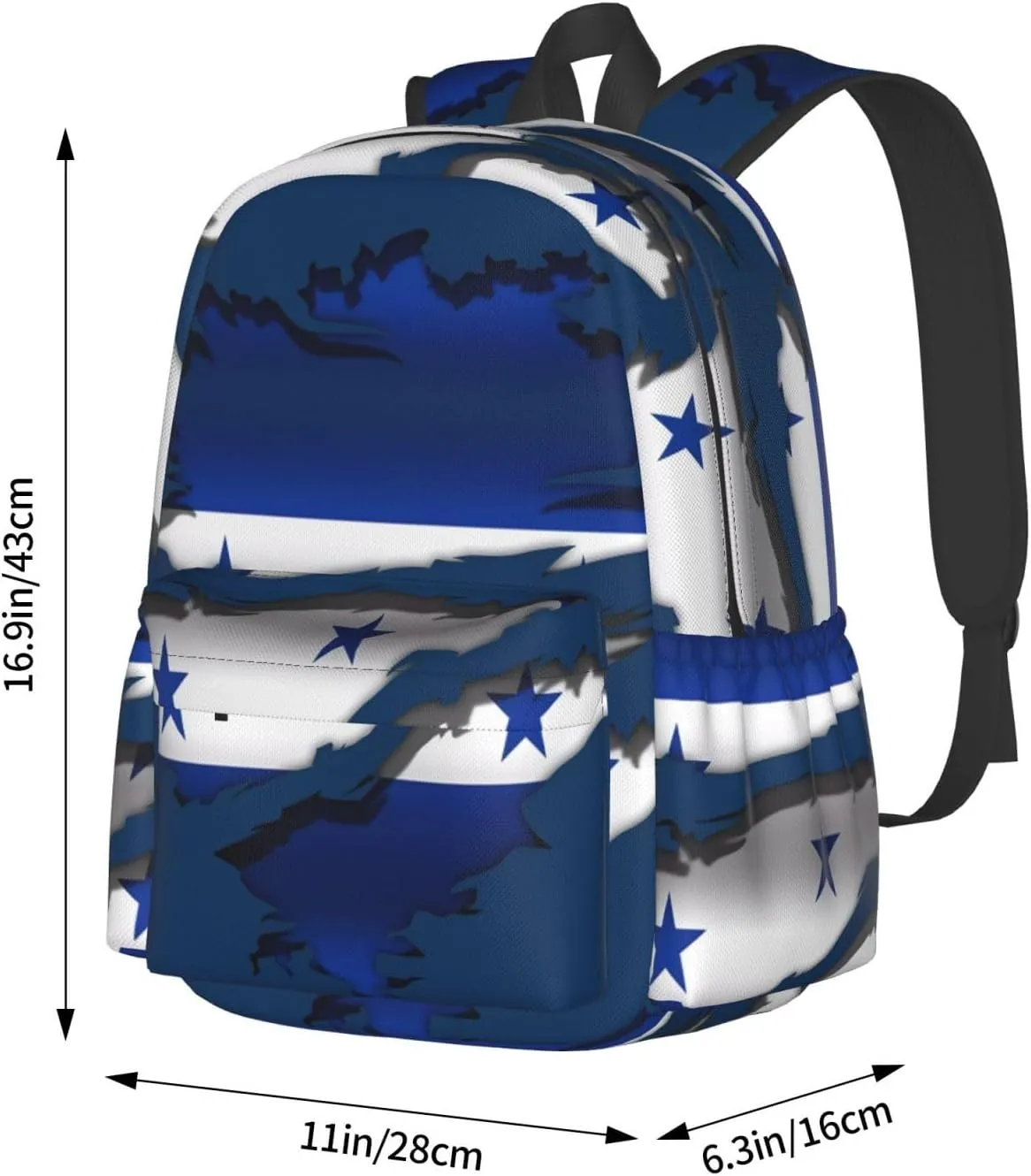 Ripped Honduras Flag Backpack Large Capacity Backpack Lightweight Double Shoulder Bag For Women Men Travel