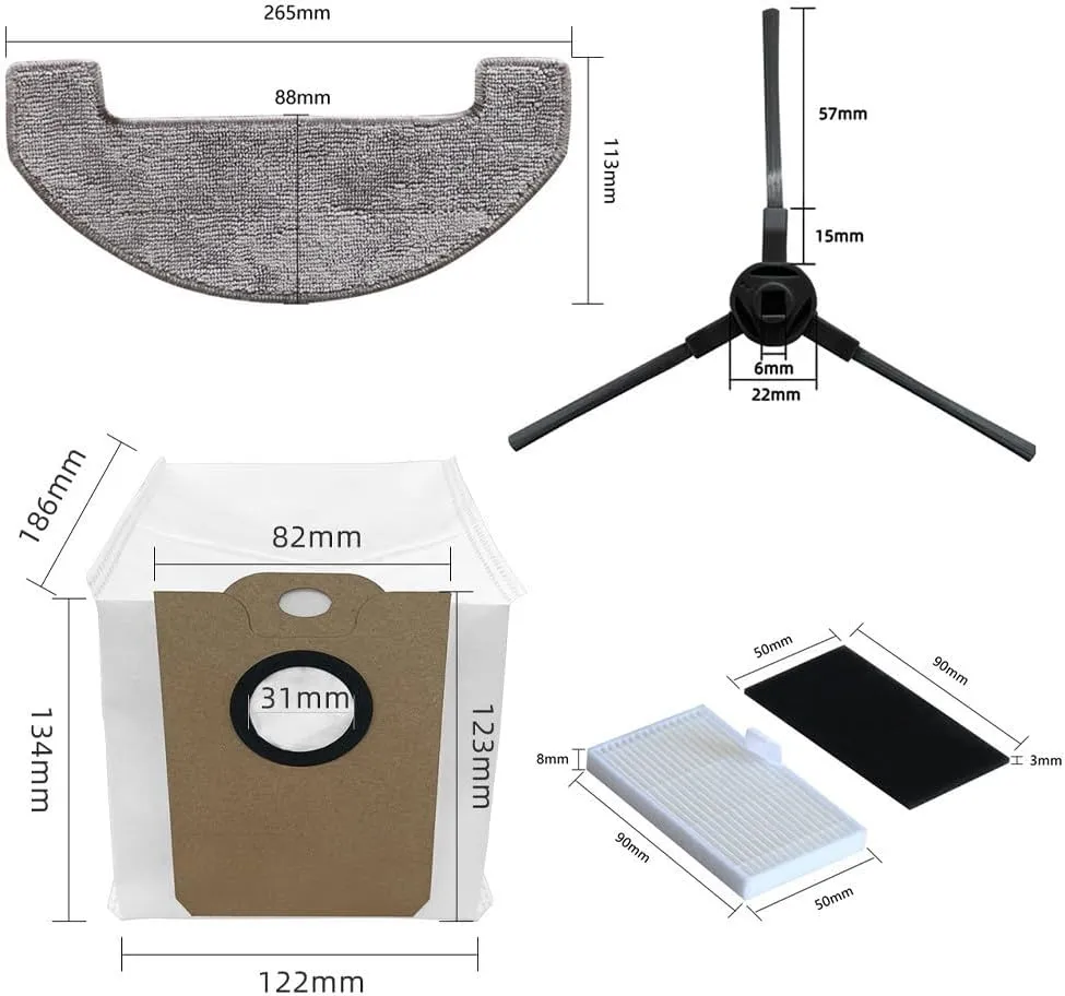 Robot Vacuum Accessories Replacement Set with Side Brushes Filters Mop Cloths Dust Collection Bags Compatible for MS1 MAX Robot Vacuum Cleaner Home Cleaning Kit(A)