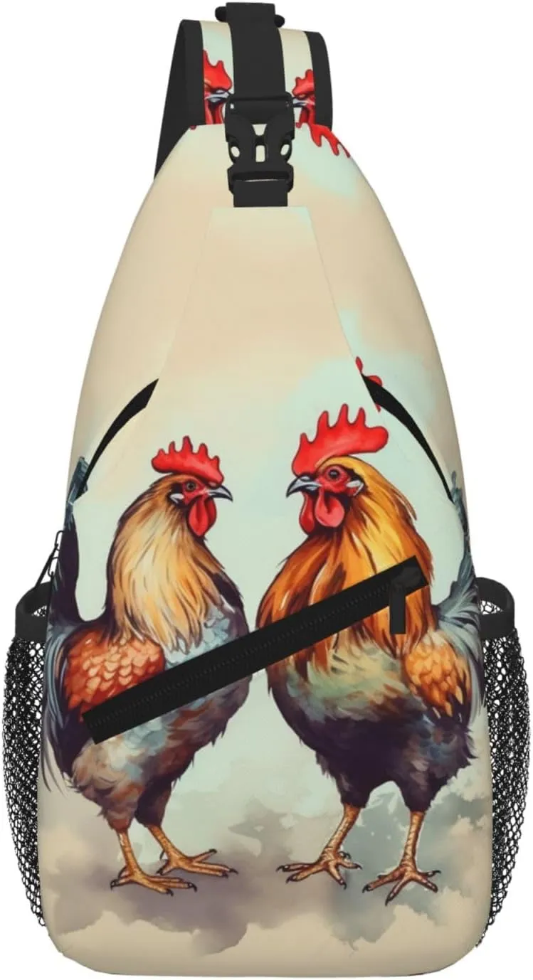 Rooster And Hen Sling Bag For Women Men Travel Hiking Backpack Crossbody Shoulder Chest Bags Casual Daypack