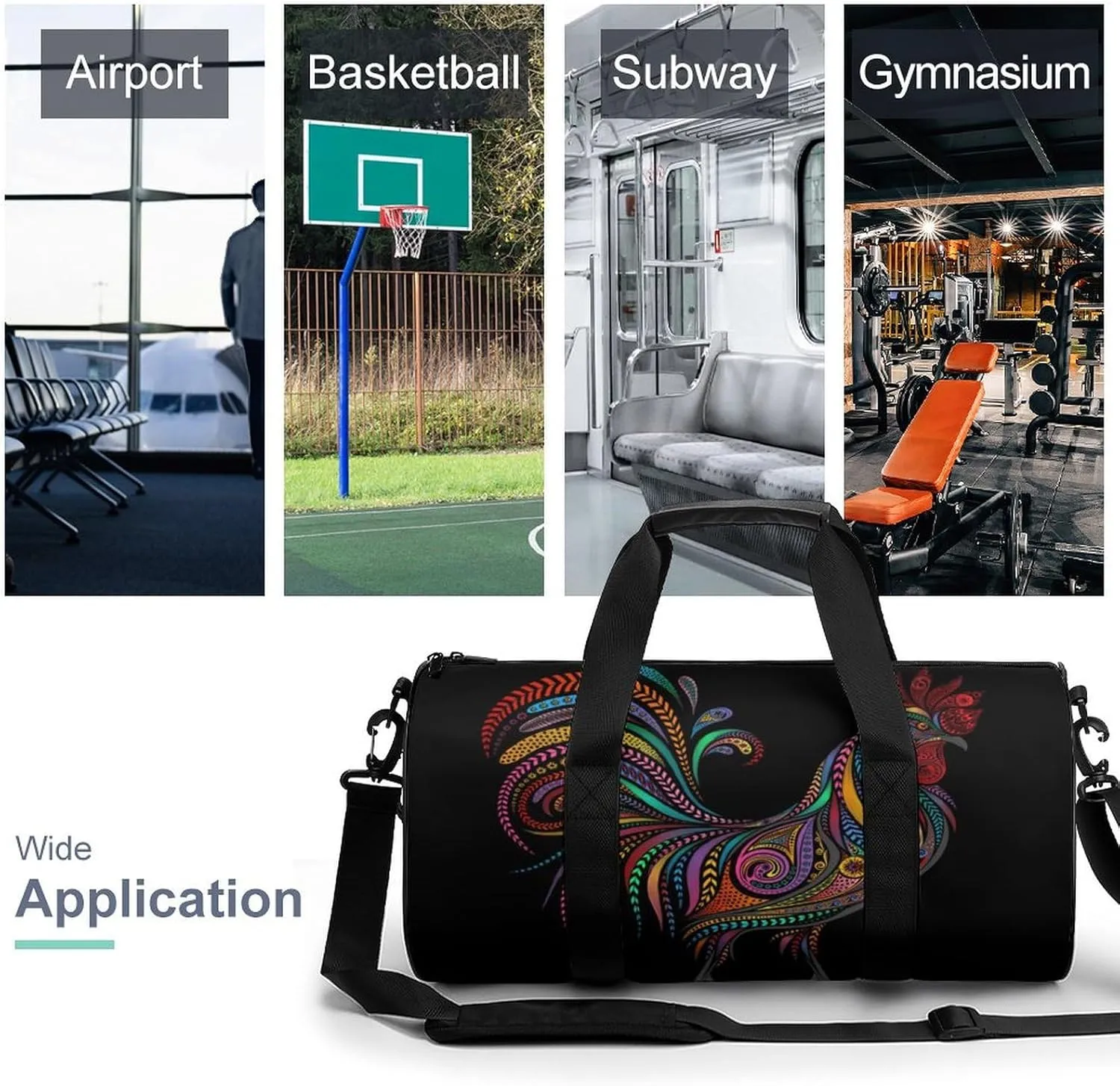 Roosters Duffelbag Zipper Tote Bag Cylindrical Duffelbags Picnic Bags Gym Satchel Durable Handbag Sports Duffel Bags 17.7in/9in/9in