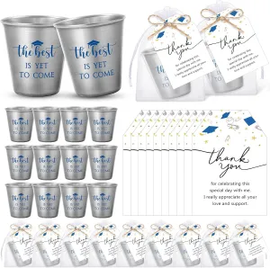 Roshtia 50 Set Graduation Party Favors Inspirational Stainless Steel Shot Glasses with Thank You Cards Organza Bags, Class of 2025 Graduation Gifts Bulk for Guests High School College Seniors(Blue)