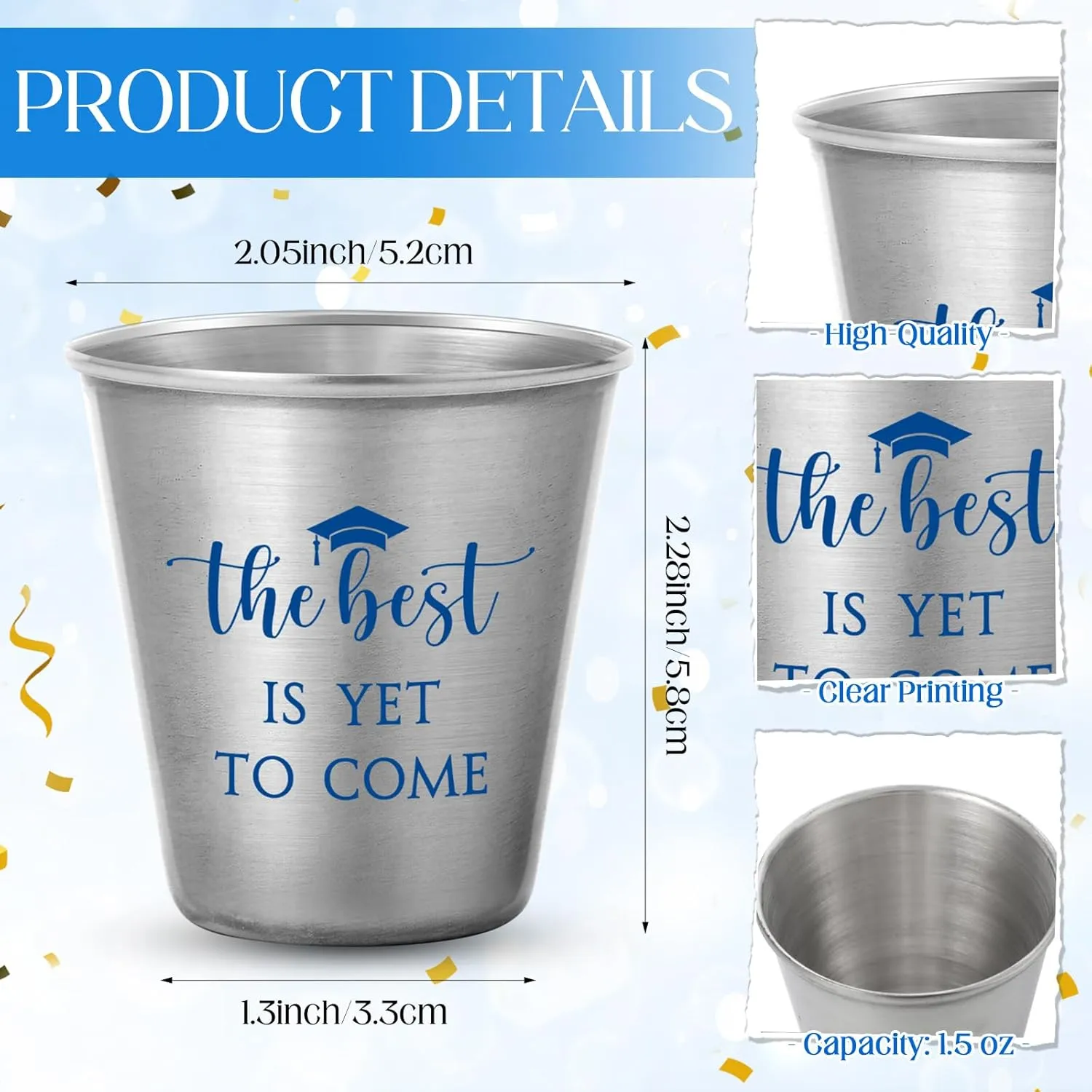 Roshtia 50 Set Graduation Party Favors Inspirational Stainless Steel Shot Glasses with Thank You Cards Organza Bags, Class of 2025 Graduation Gifts Bulk for Guests High School College Seniors(Blue)