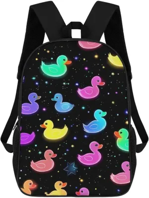 Rubber Ducks Glowing Night Sky Stars 17 Inch Travel Backpack Casual Daypacks Computer Shoulder Bag for Work Shopping Unisex