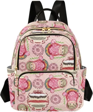 Russian Matryoshka Dolls Pink Backpack Purse for Women Small Shoulder Bags Fashion Travel Bag Casual Daypack Travel Bag M 202c1367