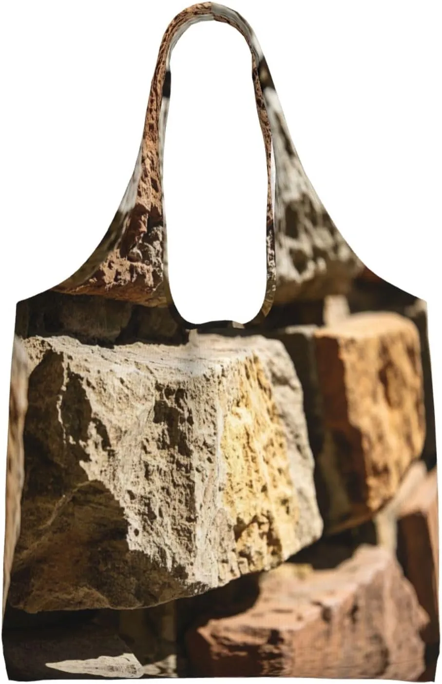 Rustic Rocks Brick Wall Print Women's Canvas Handbag,Sturdy Cotton Handbag With Patterned Shoulder Bag