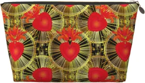 Sacred Heart Rays Red Gold Trendy Vintage Small Makeup Bag For Purse,Leather Cosmetic Bags For Girls Women Zipper Travel Toiletry Pouch Makeup Bags