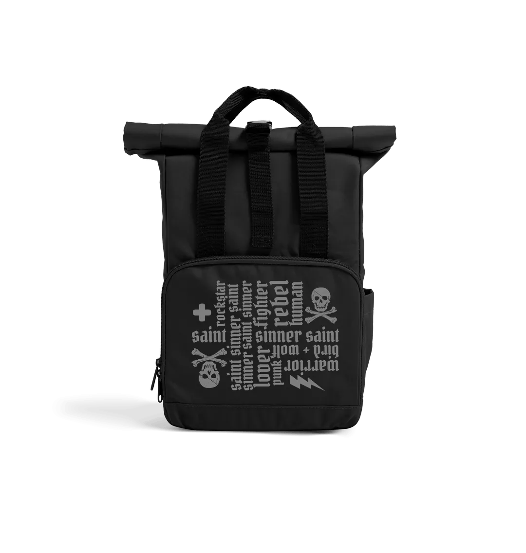 Saint   Sinner and More Mini Recycled Roll Top Rucksack