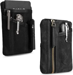Sayram SP6 EDC Pouch, Waxed Canvas Compact Pocket Organizer, EDC Pocket Pouch for Men, Zippered Pocket Pouch, Mini EDC Organizer for Everyday Carry, Multitool Organizer Pouch (Oil Wax Black)