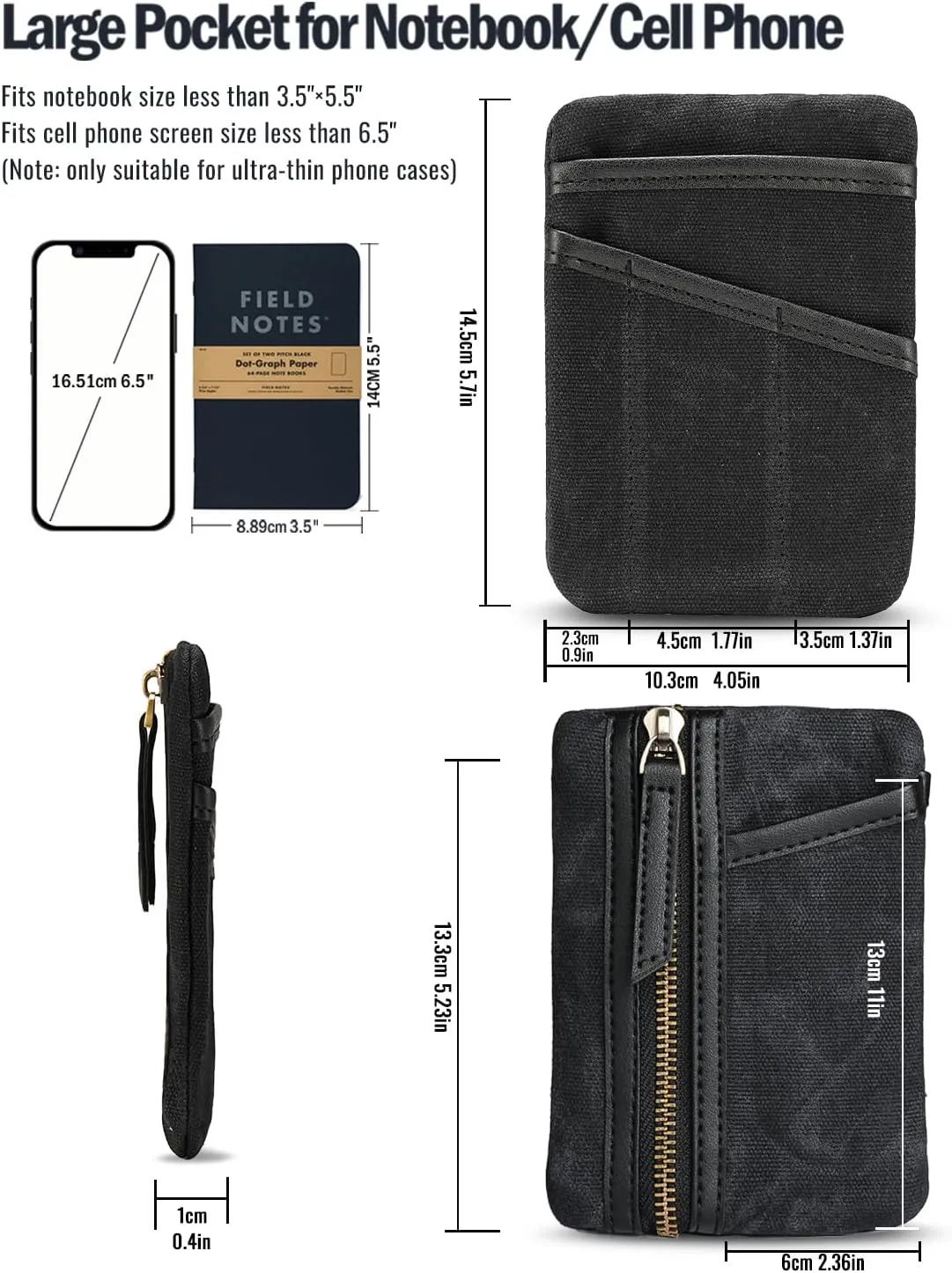 Sayram SP6 EDC Pouch, Waxed Canvas Compact Pocket Organizer, EDC Pocket Pouch for Men, Zippered Pocket Pouch, Mini EDC Organizer for Everyday Carry, Multitool Organizer Pouch (Oil Wax Black)