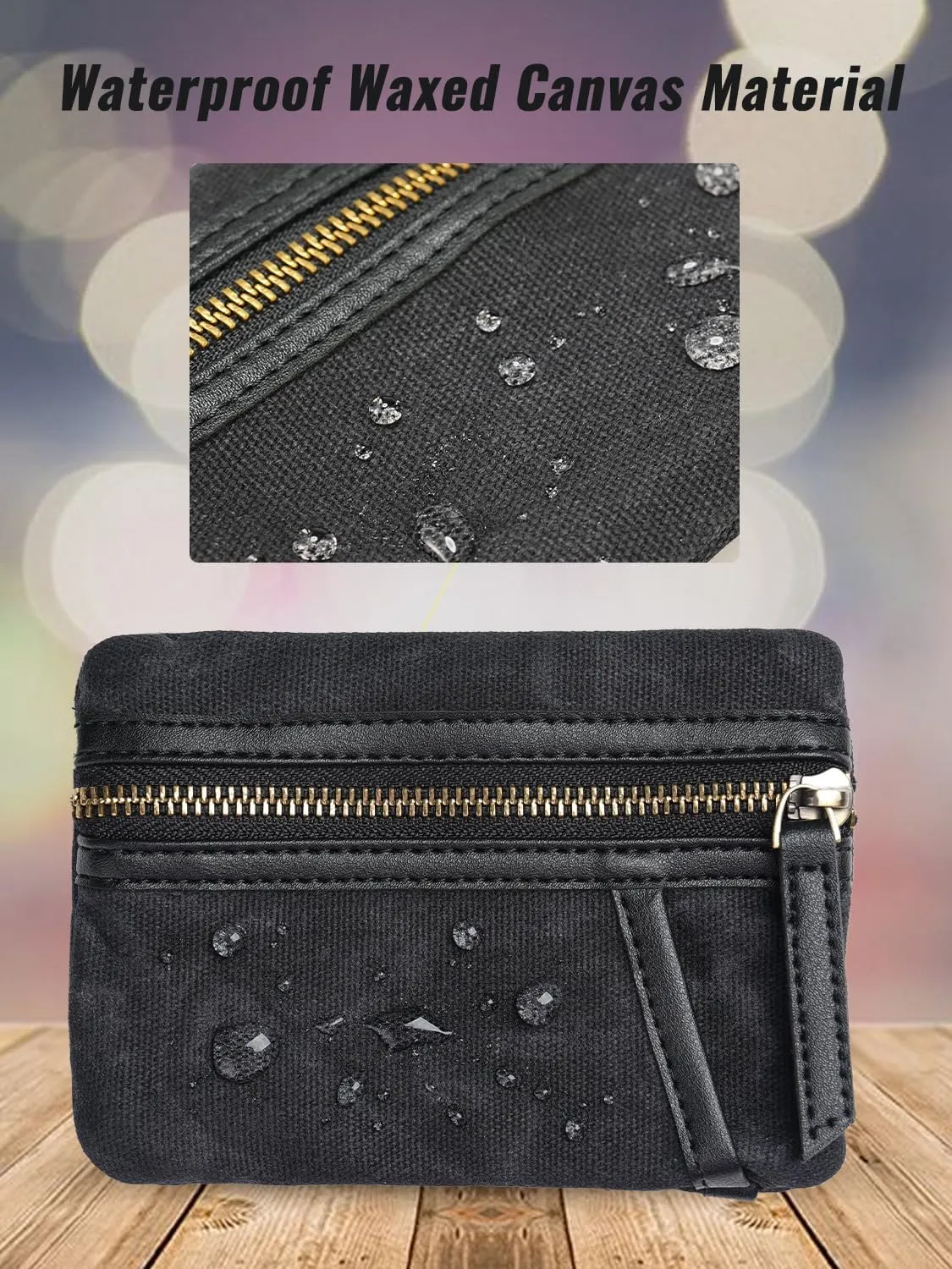 Sayram SP6 EDC Pouch, Waxed Canvas Compact Pocket Organizer, EDC Pocket Pouch for Men, Zippered Pocket Pouch, Mini EDC Organizer for Everyday Carry, Multitool Organizer Pouch (Oil Wax Black)