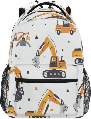 School Backpack Bookbags Travel Schoolbag Yellow Excavating Machinery for Teens Girls Boys