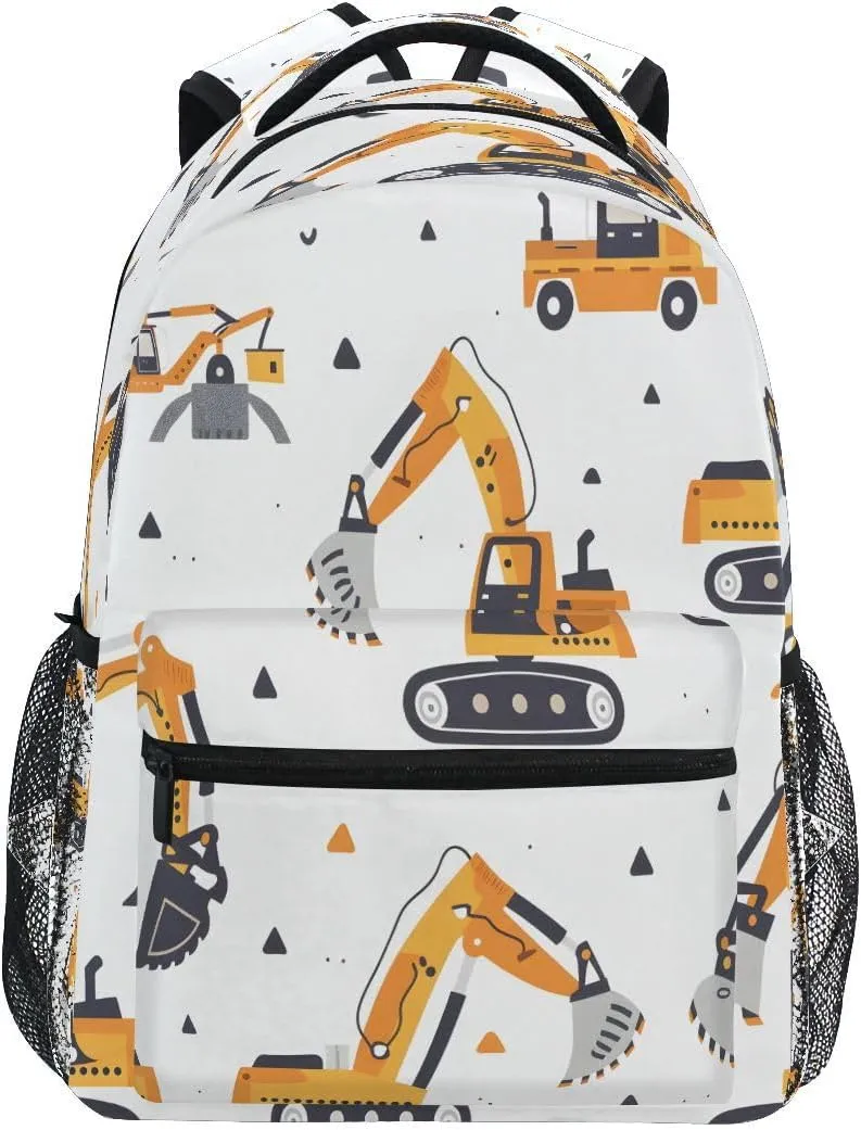School Backpack Bookbags Travel Schoolbag Yellow Excavating Machinery for Teens Girls Boys