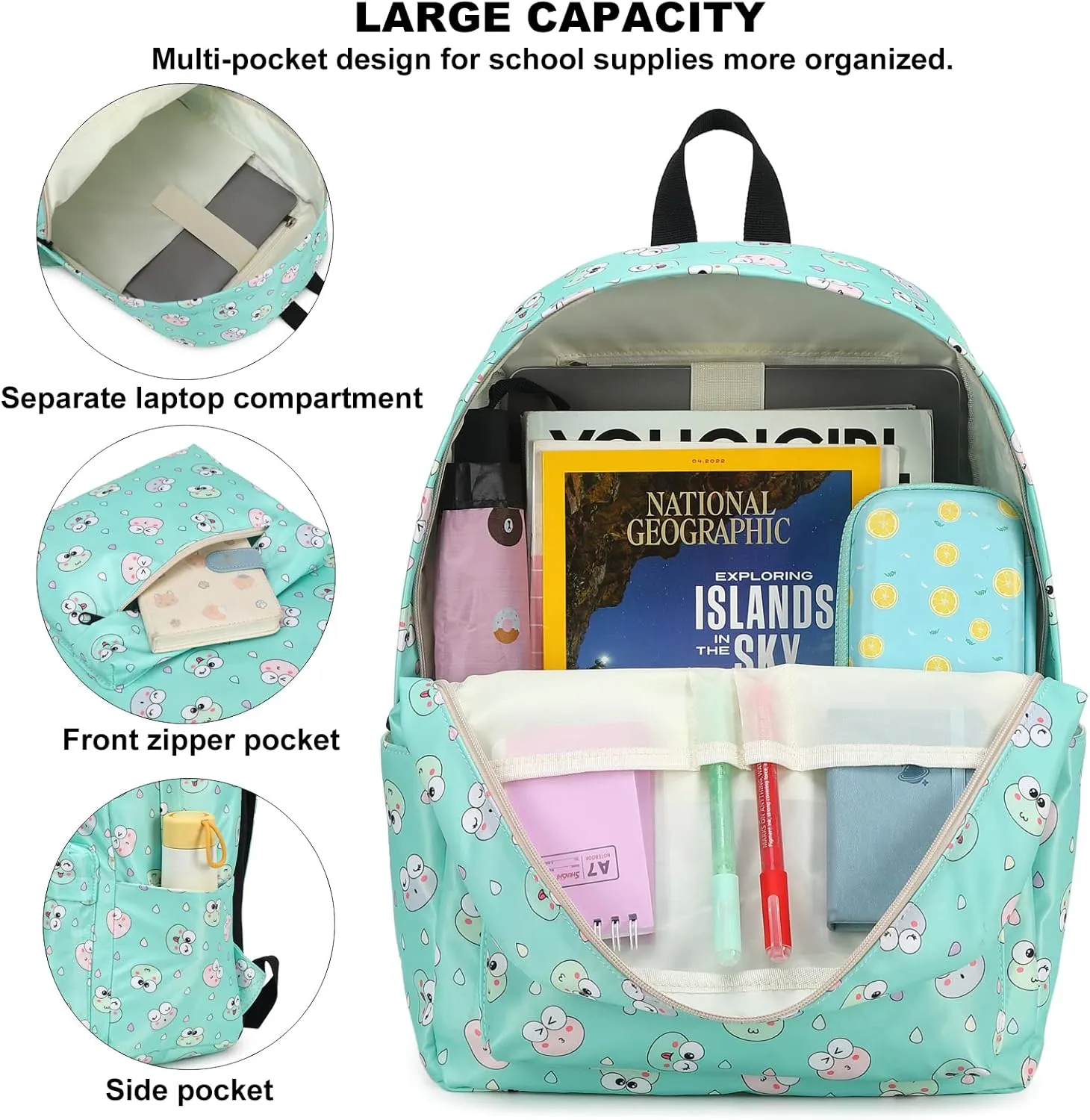 School Backpack for Girls, Kids Teens School Bags Bookbags Set with Lunch Bag Pencil Bag