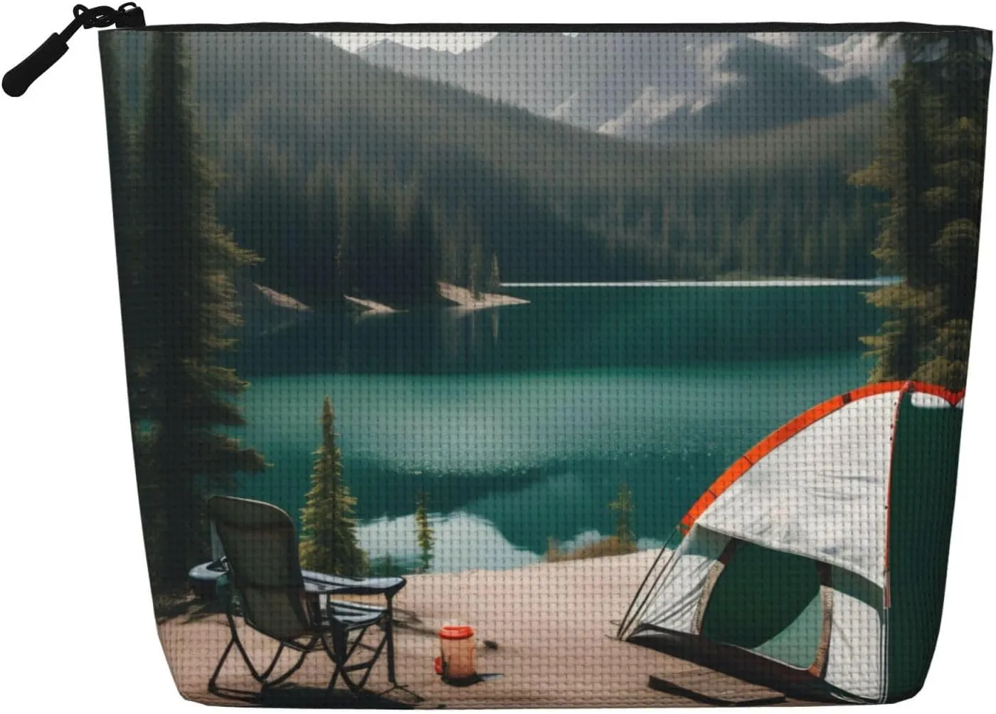 Serenity Lake Camping Print Cute Waterproof Makeup Bag For Women Zipper Travel Toiletry Pouch