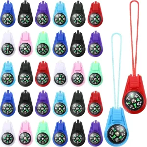 Shappy 126 Pcs Compass for Kids Compass Hiking Mini Compass Survival Small Orienteering Compass Bulk Pocket Size Adventures Compass with Cord for Outdoor Hiking Camping Party Favors, 9 Colors